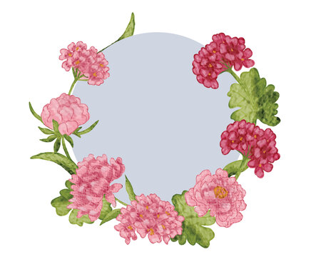 粉色花卉圆形边框矢量插画