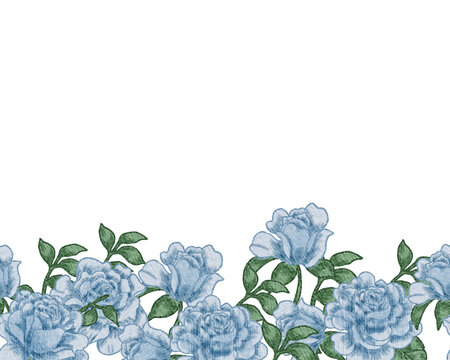 蓝色手绘花卉边框素材