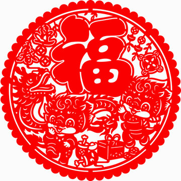 龙年福字剪纸喜庆图案