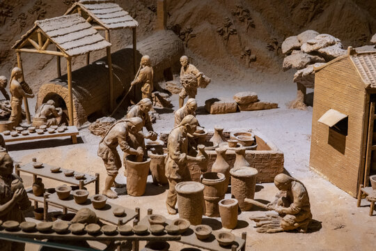 古代陶艺制作场景微缩模型