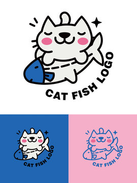 杯子品牌猫卡通LOGO猫鱼标志