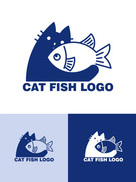 宠物品牌猫卡通LOGO猫鱼标志