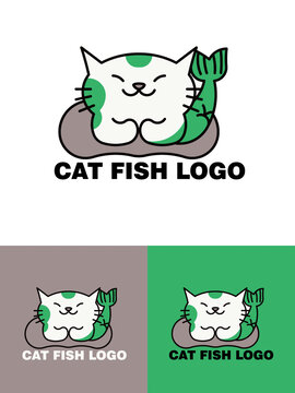 宠物用品公司猫卡通LOGO猫鱼标志