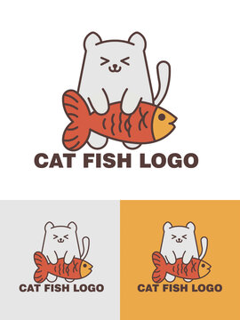 开心猫卡通LOGO猫鱼标志