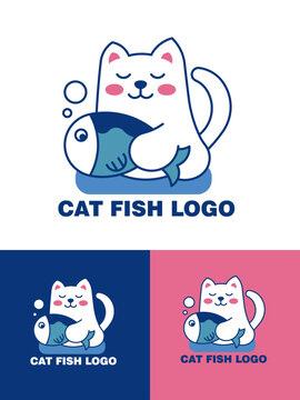 猫卡通LOGO猫鱼标志宠物品牌