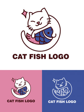 小礼品公司猫卡通LOGO猫鱼标志