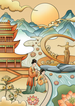 国潮江西宜春明月山云姑沐月南昌滕王阁山水