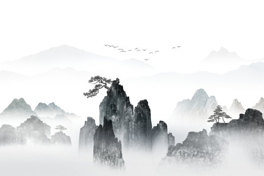 水墨禅意电视墙