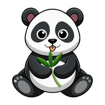 可爱卡通熊猫抱竹叶