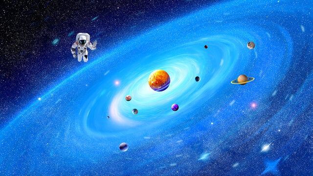 宇航员遨游梦幻星际空间