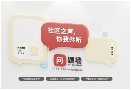 红色社区问题留言文化墙设计模板