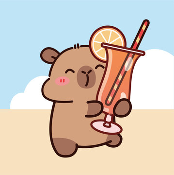 卡通夏日凉爽卡皮巴拉水豚贴纸