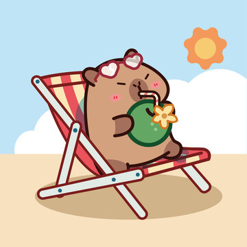 夏日沙滩椅卡皮巴拉水豚