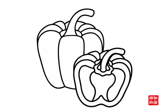 黑白线条风甜椒插画