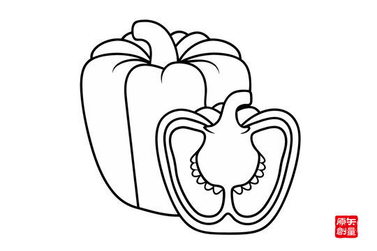 黑白线条风甜椒插画