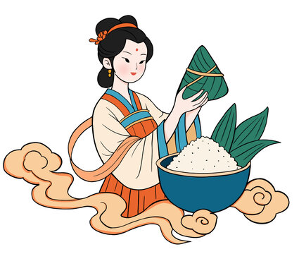 传统端午节古装美女包粽子