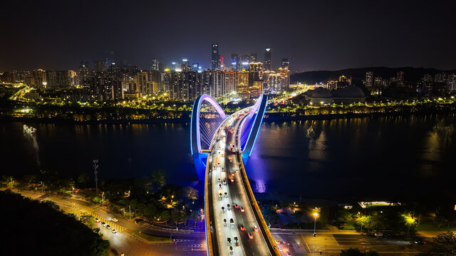 璀璨夜景下的南宁大桥