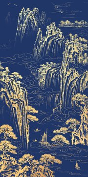 金箔山水玄关装饰画