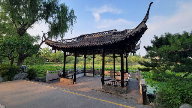 古典凉亭畔的清幽景致