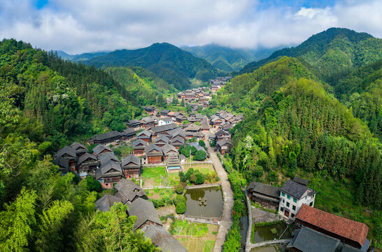 湖南通道芋头侗寨山村风光
