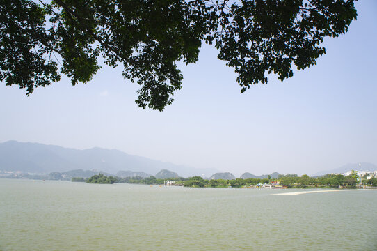 肇庆星湖湖畔青山绿树风景如画