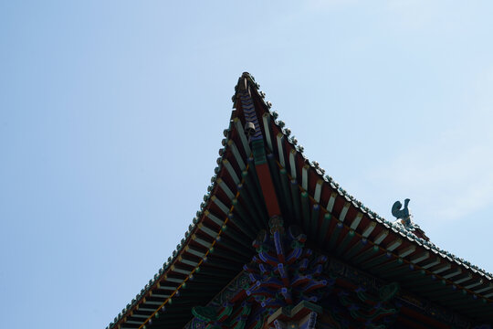 太原崇善寺中式古建筑飞檐一角