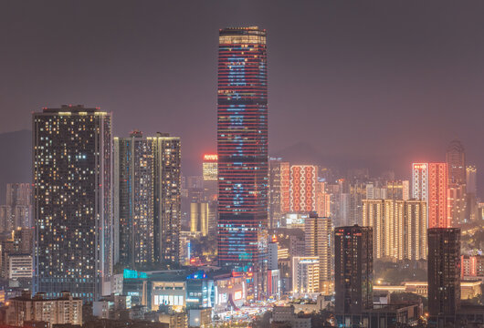 广西柳州城市中心办公楼建筑群夜景