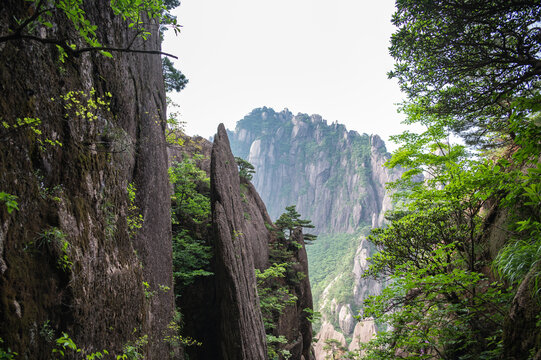 山林间的峻峭奇峰景色