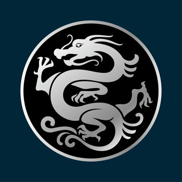 圆形银色中式龙纹图案