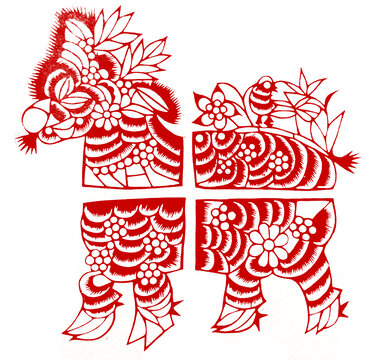 传统精美生肖马剪纸图案