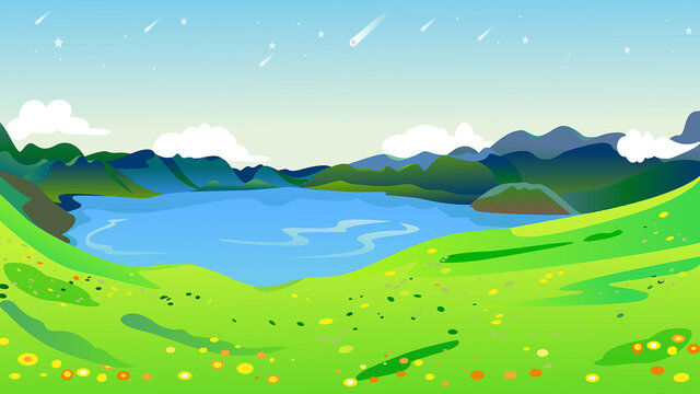 长白山天池延边风景高山湖泊矢量插画