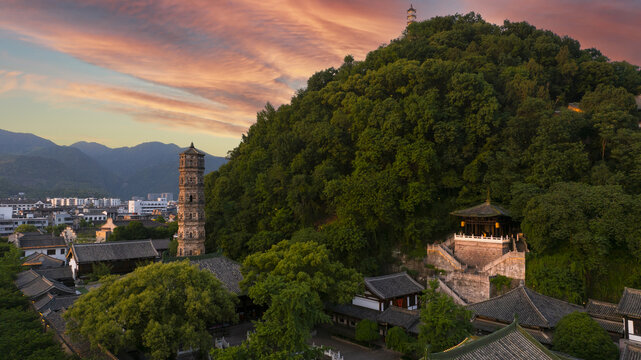 浙江临海紫阳古街龙兴寺千佛塔航拍