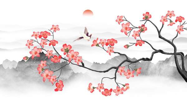 木棉花山水背景墙