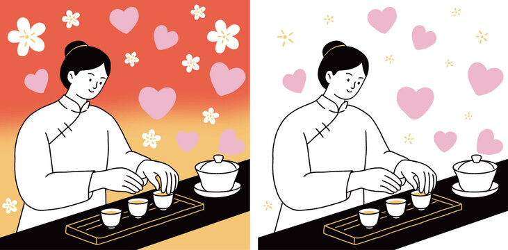 传统女子优雅沏茶瞬间