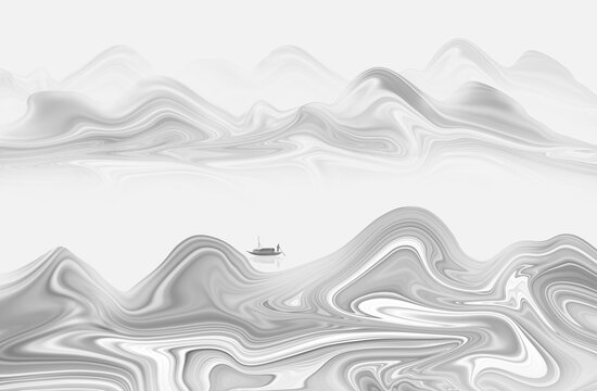 水墨山水间的孤舟意境