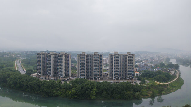 航拍韶关乳源城市建筑早晨风景