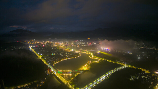航拍乳源县城雨后风景