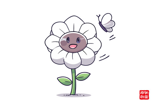 可爱花朵与飞舞蝴蝶插画