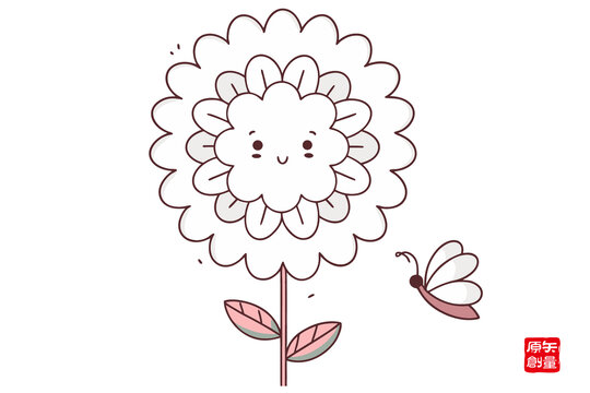 可爱花朵与蝴蝶卡通插画