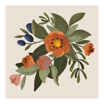 清新植物小花束插画