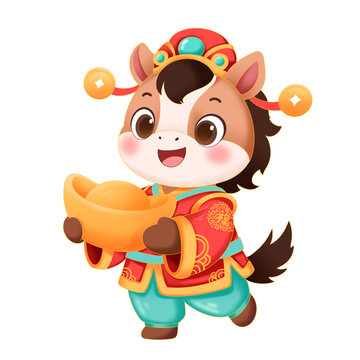 可爱小马持金元宝贺岁