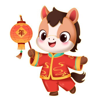 小马贺岁手持灯笼迎新春