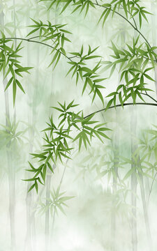 朦胧翠绿竹子隔断背景