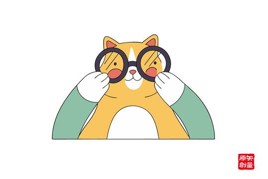 戴圆眼镜的可爱猫咪形象