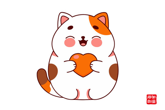 抱爱心的可爱卡通猫咪