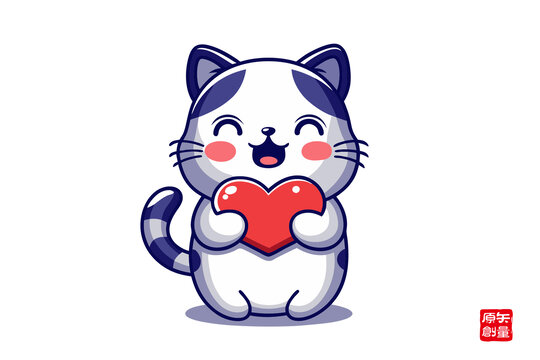 可爱猫咪抱红心卡通形象