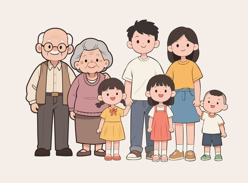卡通家庭人物三胎