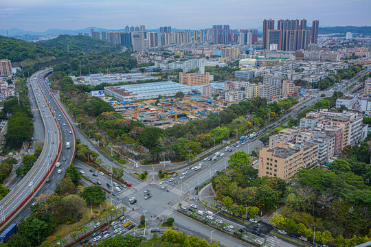 城市交通与建筑鸟瞰景观