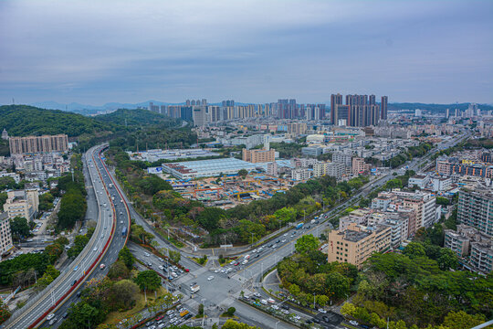 城市交通与建筑俯瞰景观