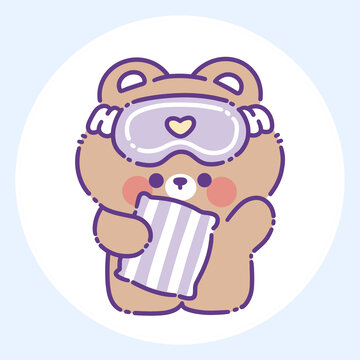 戴眼罩抱枕的可爱小熊